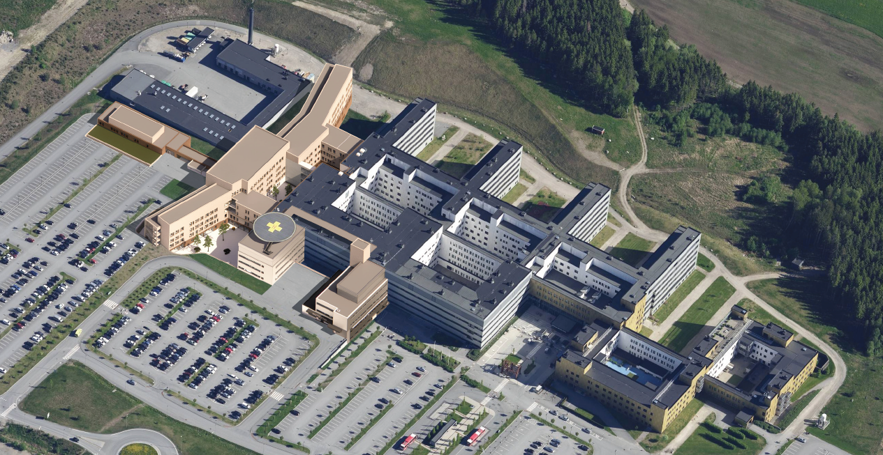 Skisse Sykehuset Østfold -  eksisterende bygg og utvidelse