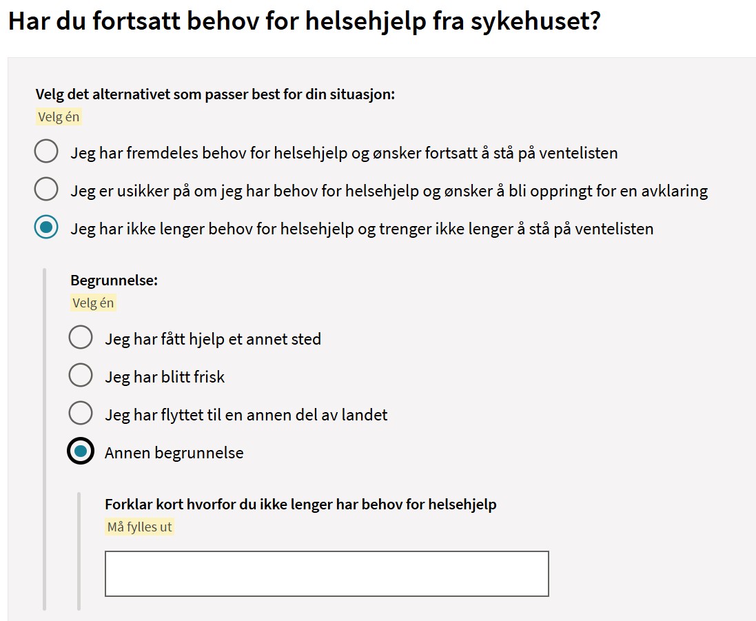 Spørreskjema Helsenorge