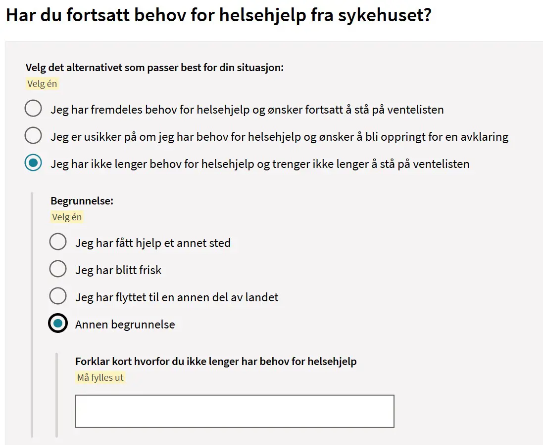 Spørreskjema Helsenorge