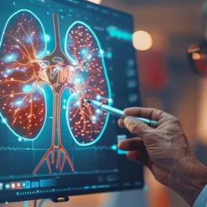 Illustrasjon: En lege som ser på røntgenbilde av nyrer