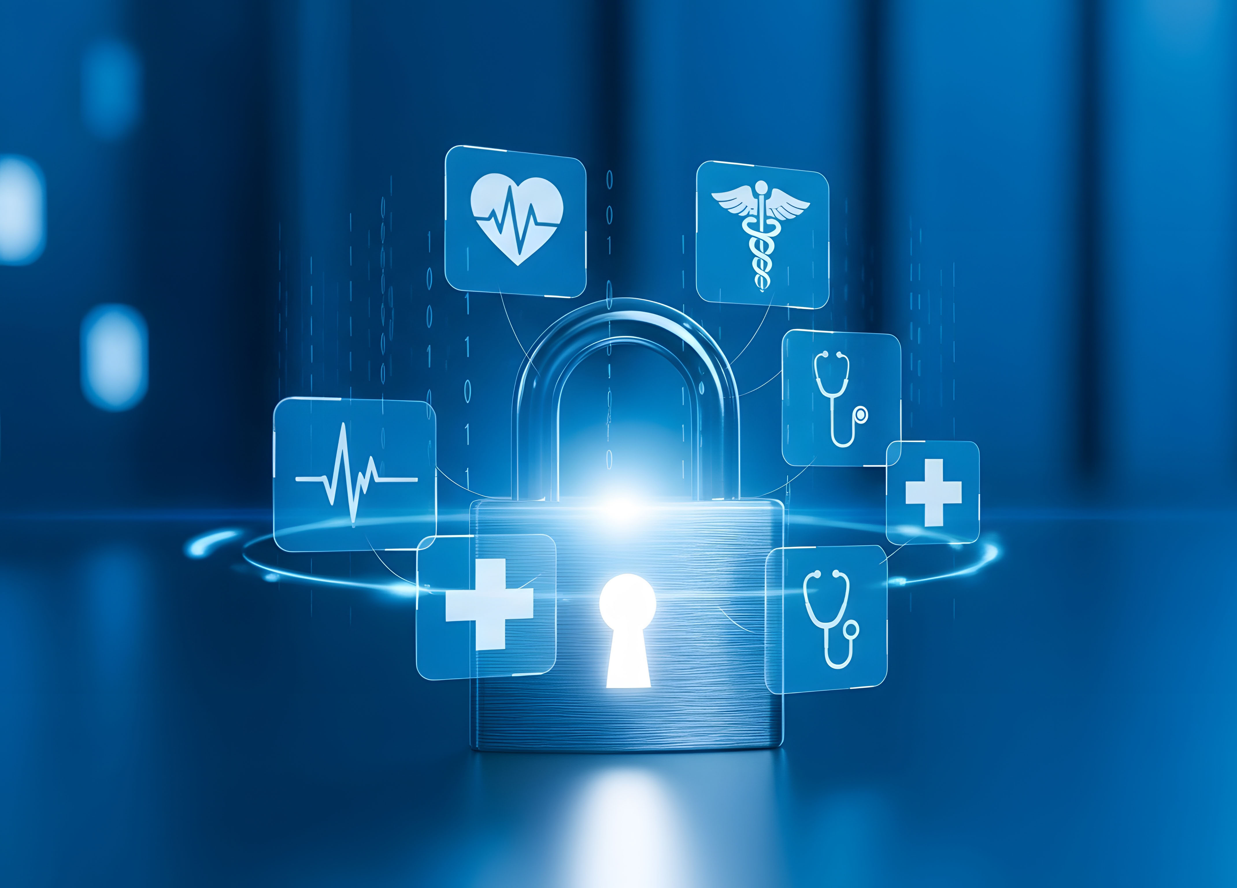 Illustrasjon: En hengelås og helsesymboler