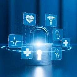 Illustrasjon: En hengelås og helsesymboler