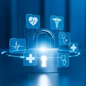 Illustrasjon: En hengelås og helsesymboler