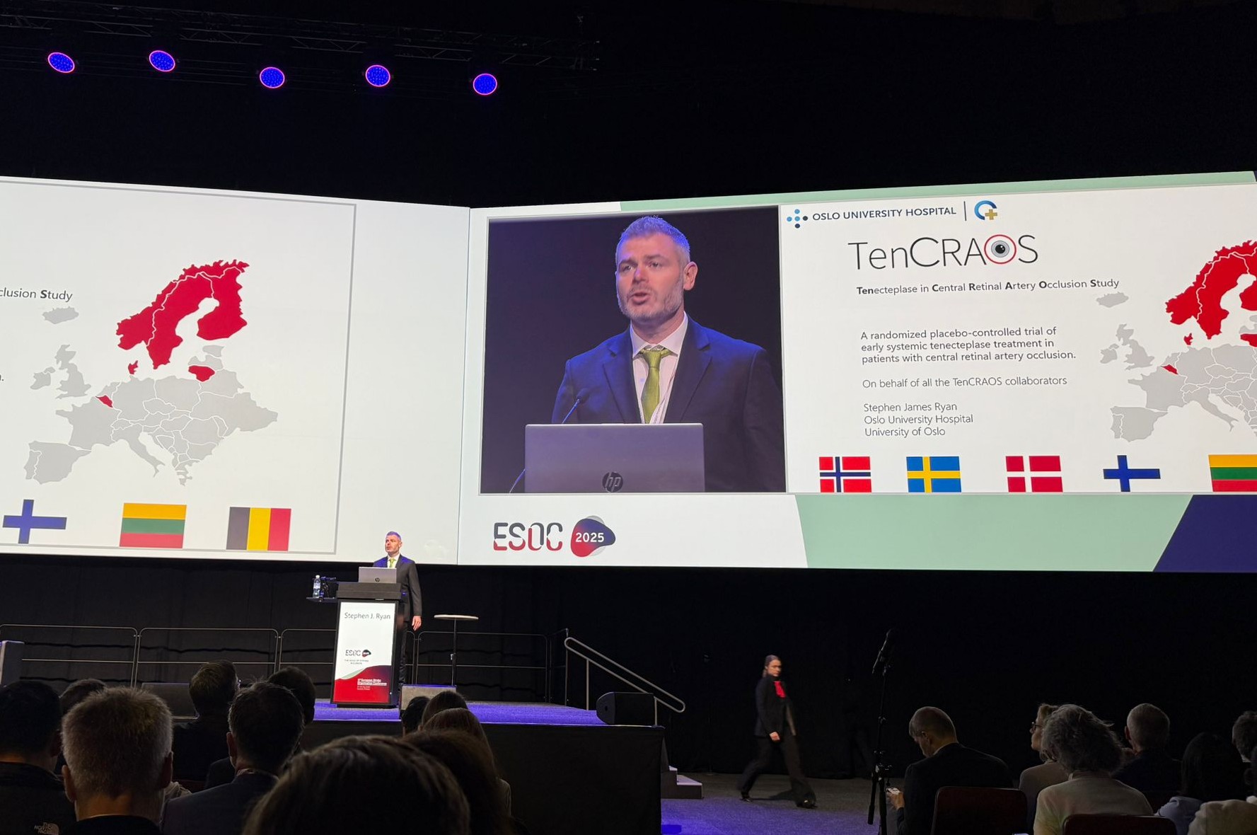 Stephen James Ryan presenterte forskningen TenCRAOS på slagkongressen European Stroke Organisation Conference (ESOC) i Helsinki i mai i fjor.