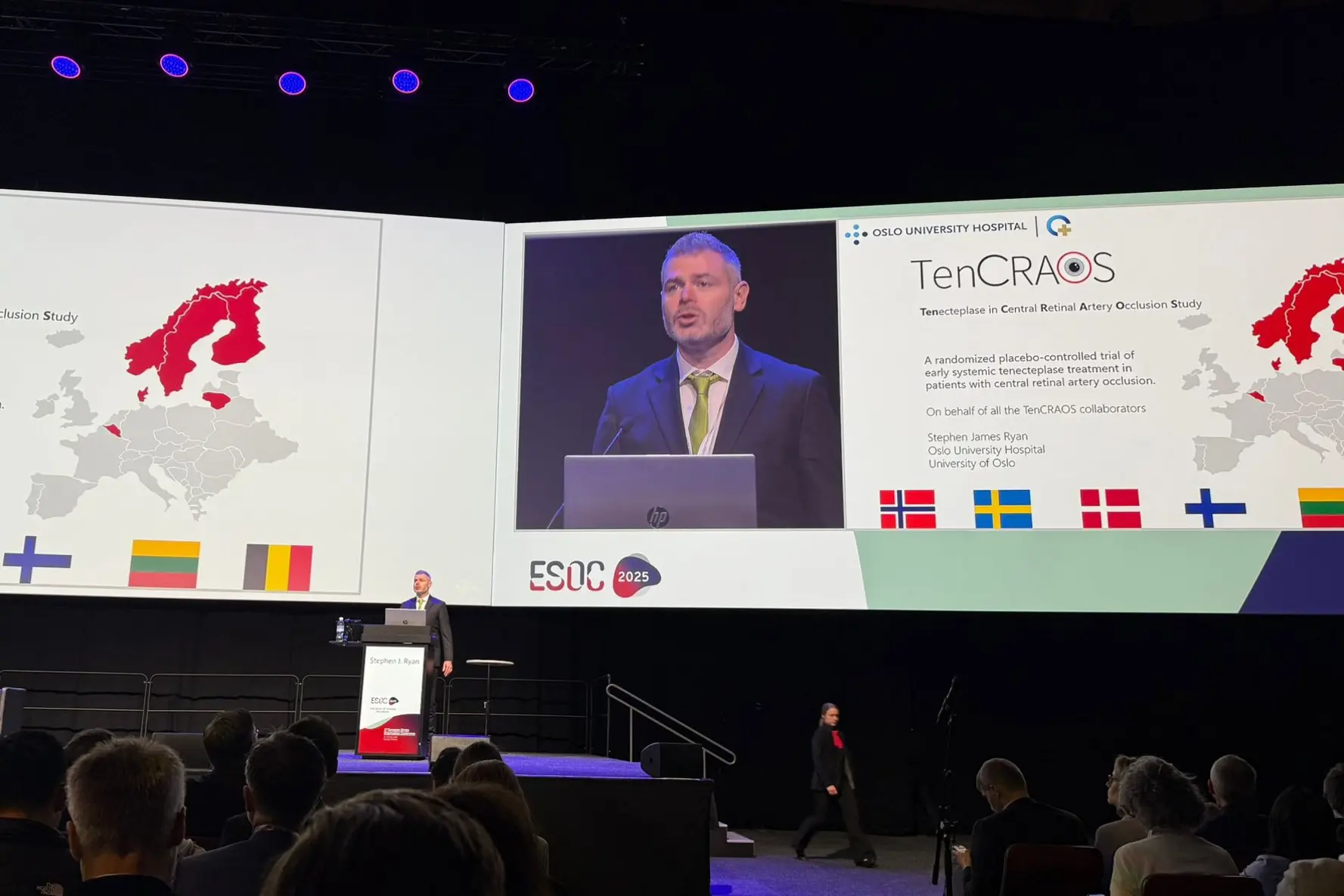 Stephen James Ryan presenterte forskningen TenCRAOS på slagkongressen European Stroke Organisation Conference (ESOC) i Helsinki i mai i fjor.