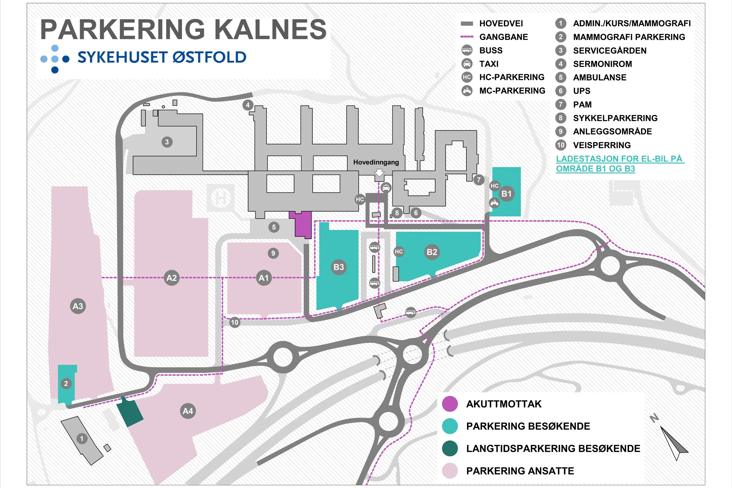 Kart over parkeringsplasser på Kalnes