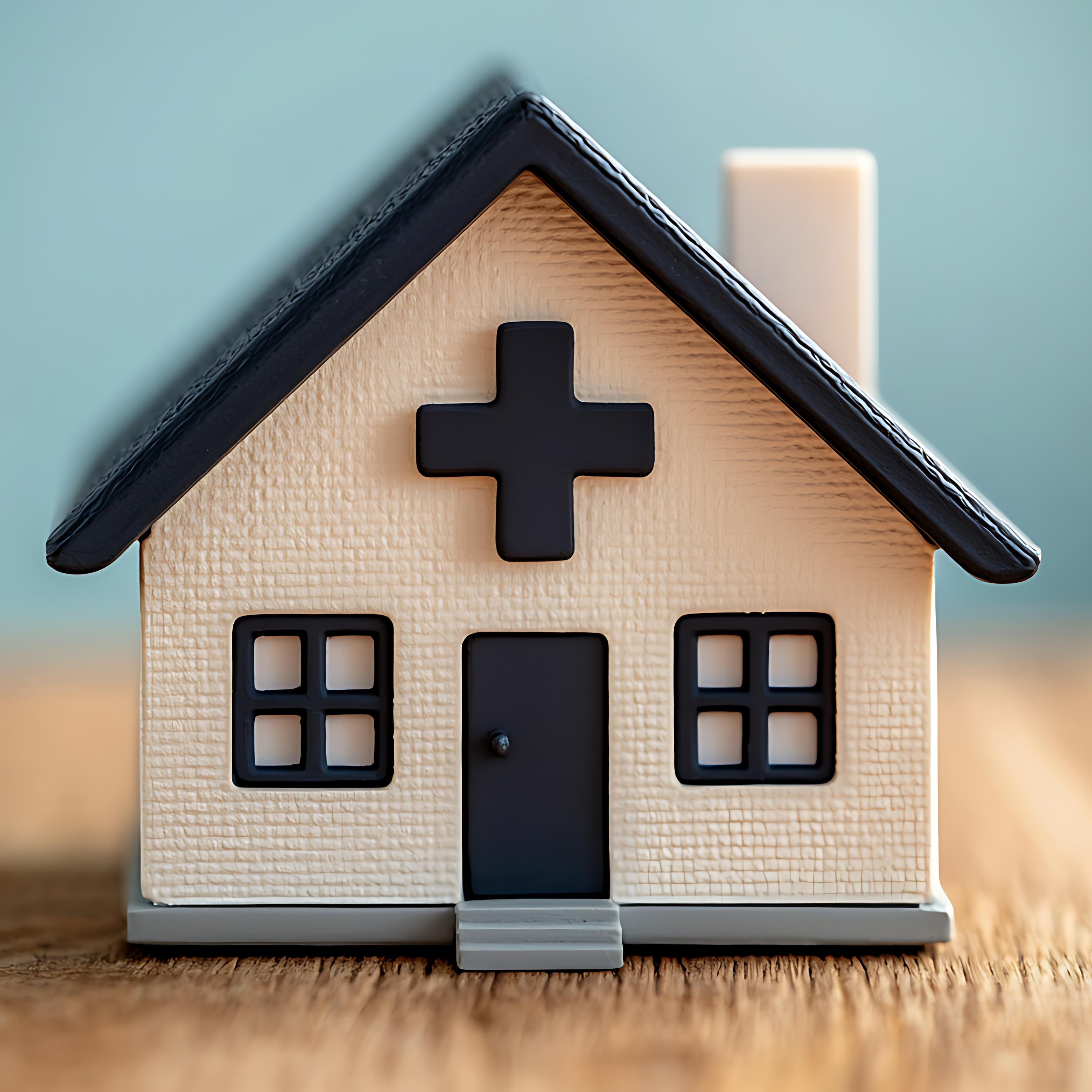 Hus med helsesymbol (kors)