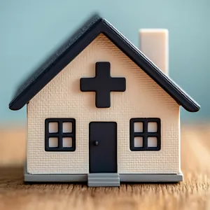 Hus med helsesymbol (kors)