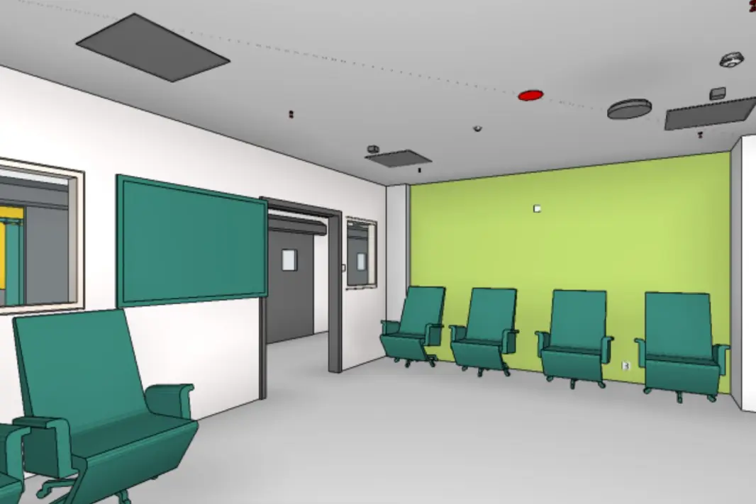 Et rom med grønne stoler