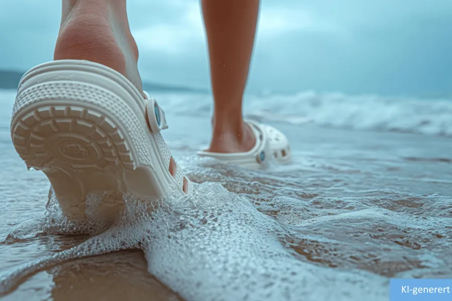 En persons føtter i sanden med en ball