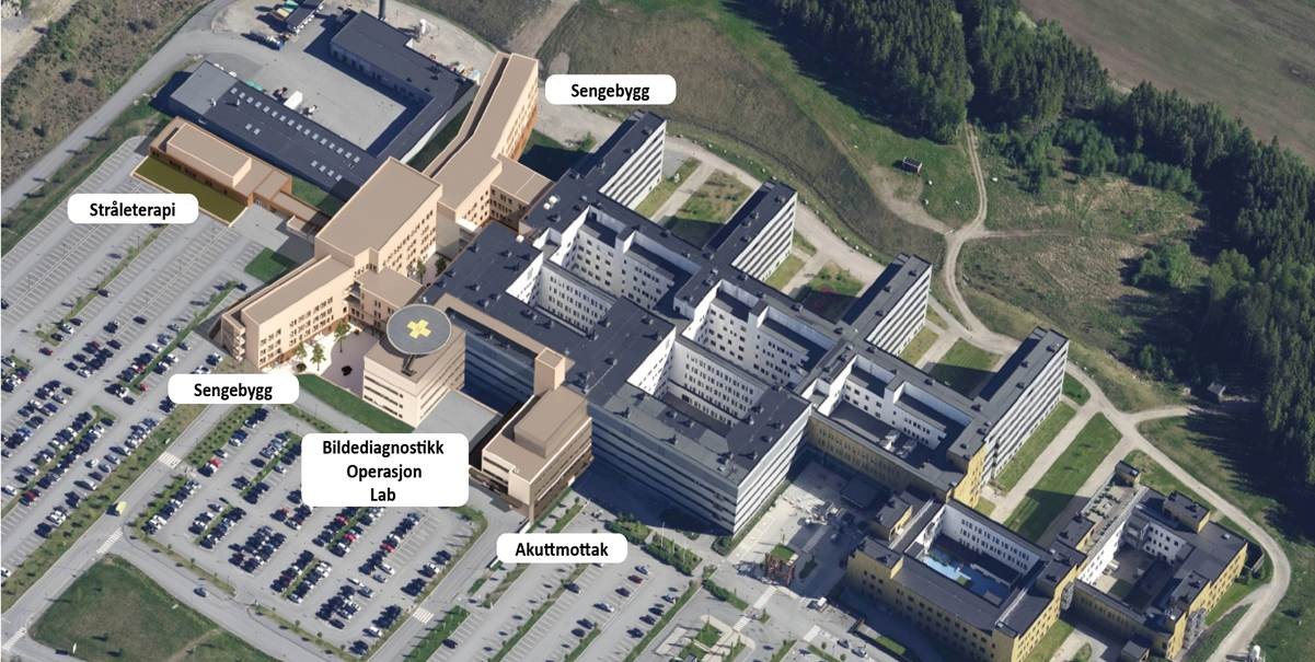Skisse av nytt stråle- og somatikkbygg